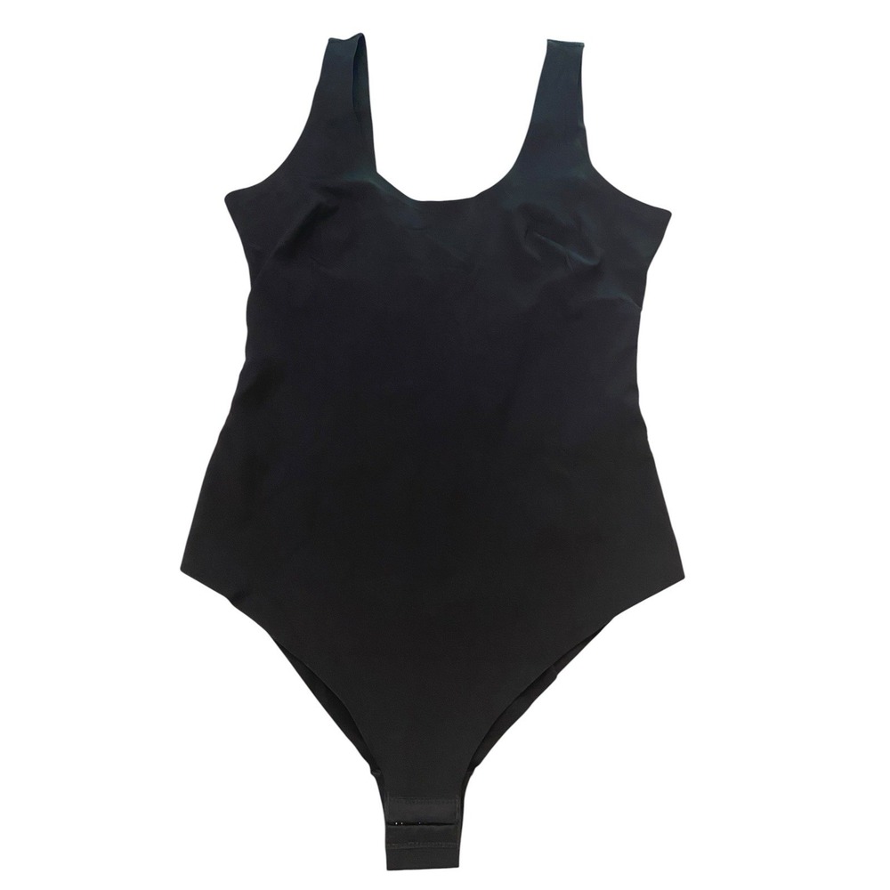 Pinsy Scoop Neck Bodysuit Womens Large Black Seamless Shapewear Hook Eye Crotch